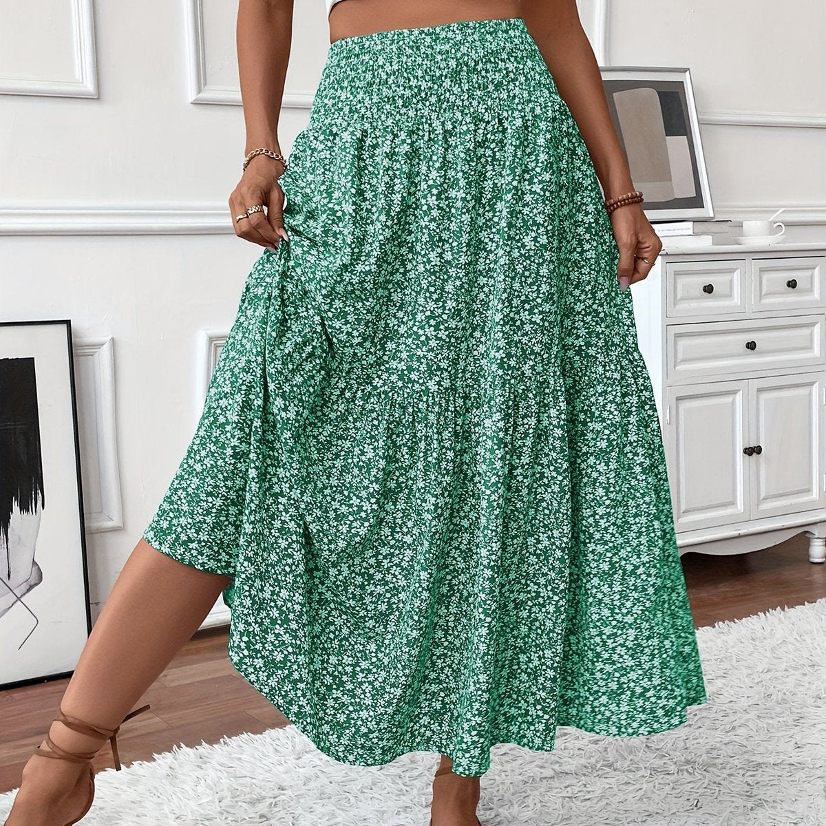 Marlene High-Waisted Floral Flare Midi Skirt