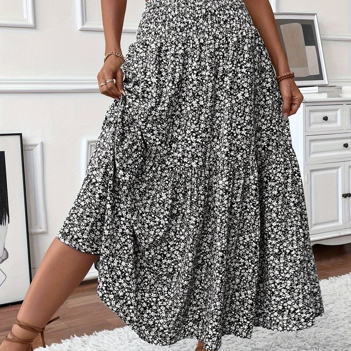 Marlene High-Waisted Floral Flare Midi Skirt