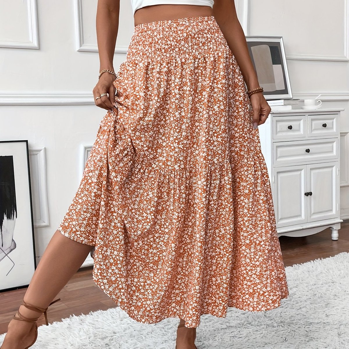 Marlene High-Waisted Floral Flare Midi Skirt