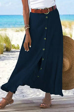 Luisa High-Waist Linen-Look Maxi Skirt