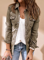 Annika Shirt Collar Denim Jacket with Chest Pockets