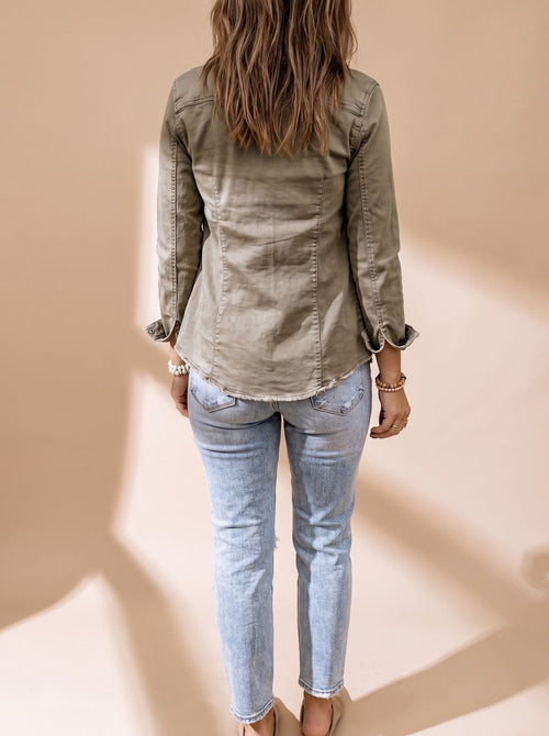 Annika Shirt Collar Denim Jacket with Chest Pockets