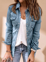 Annika Shirt Collar Denim Jacket with Chest Pockets