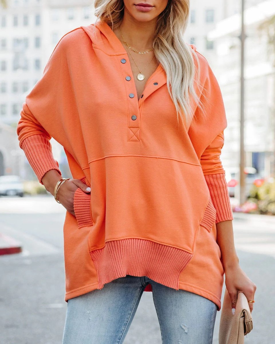 Frieda Oversized Long-Sleeve Hooded Tunic Sweatshirt