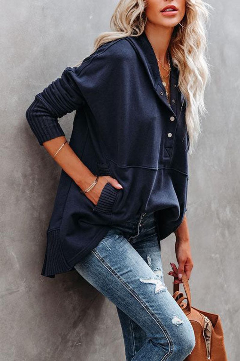 Frieda Oversized Long-Sleeve Hooded Tunic Sweatshirt