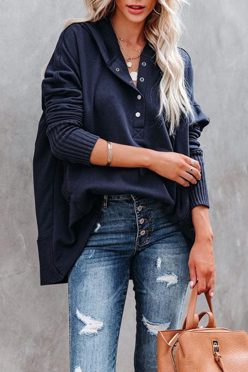Frieda Oversized Long-Sleeve Hooded Tunic Sweatshirt