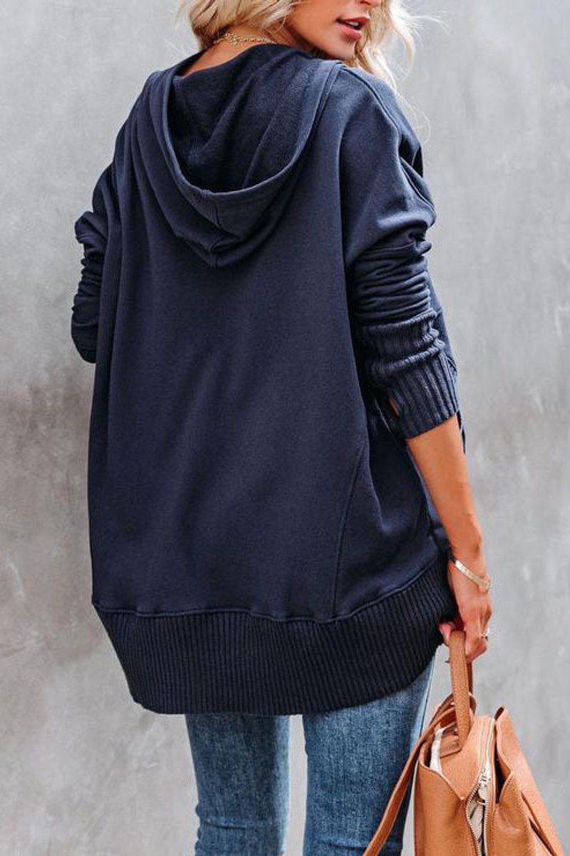 Frieda Oversized Long-Sleeve Hooded Tunic Sweatshirt