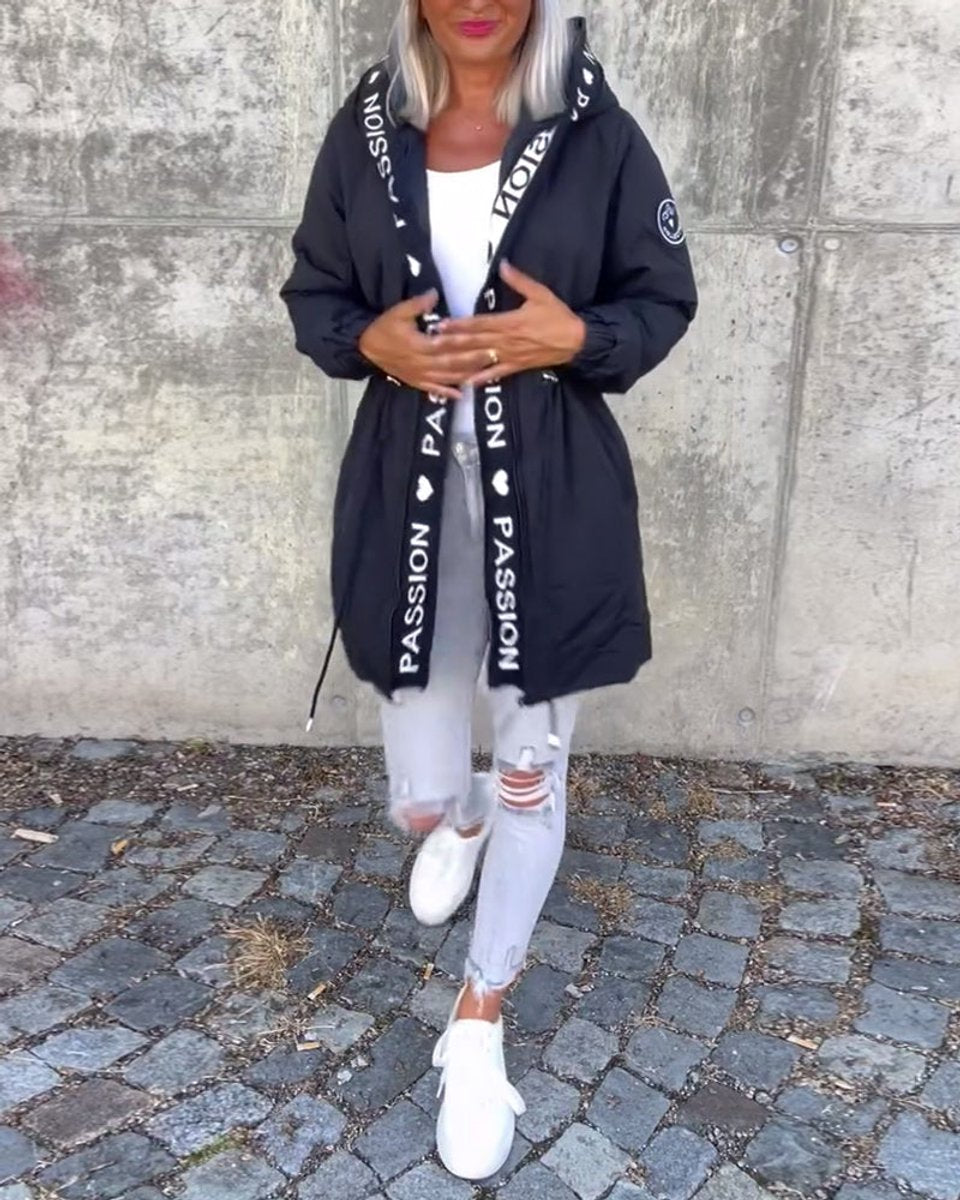 Johanna Drawstring Hooded Mid-Length Coat