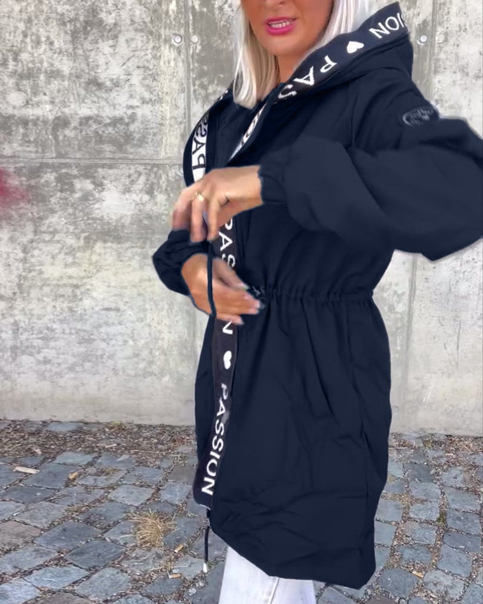 Johanna Drawstring Hooded Mid-Length Coat