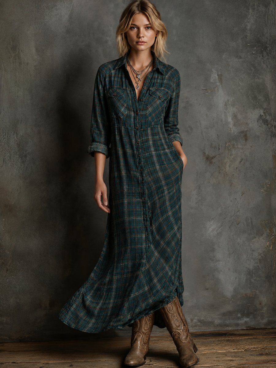 Emilia Plaid Flannel Maxi Shirt Dress