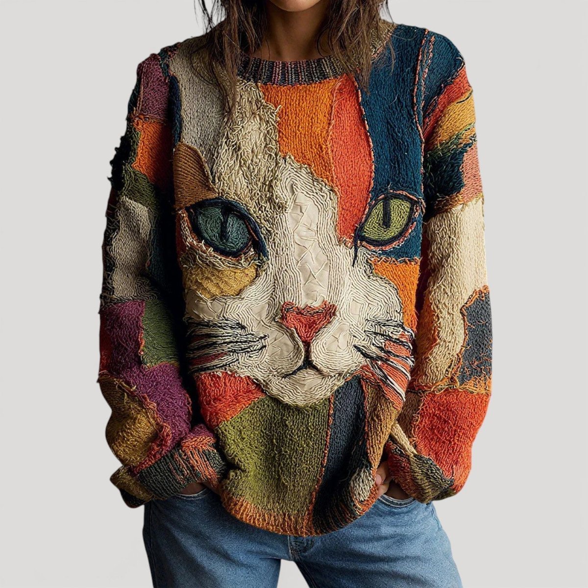 Annika Cat Print Relaxed-Fit Sweater