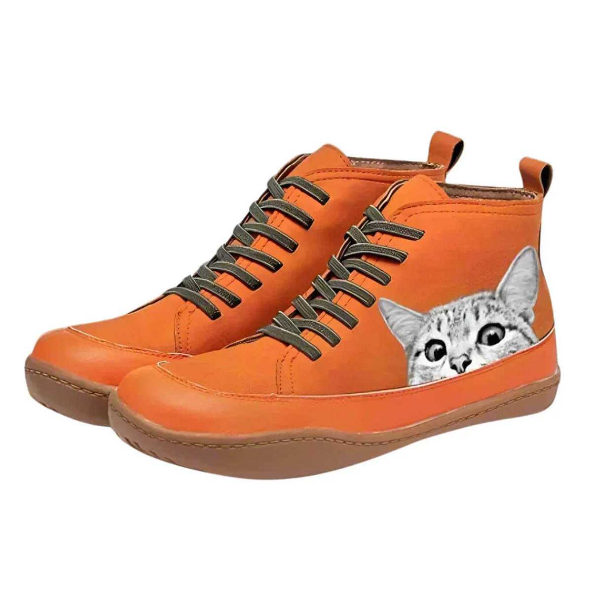 Nora Cat Print Lace-Up Leather Ankle Boots