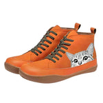 Nora Cat Print Lace-Up Leather Ankle Boots