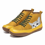 Nora Cat Print Lace-Up Leather Ankle Boots