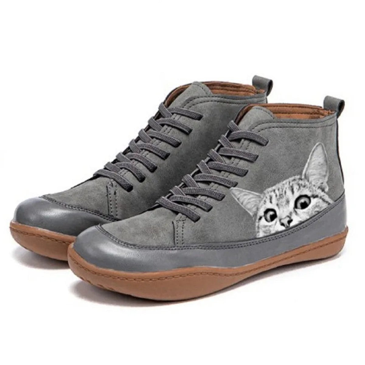 Nora Cat Print Lace-Up Leather Ankle Boots