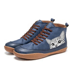 Nora Cat Print Lace-Up Leather Ankle Boots