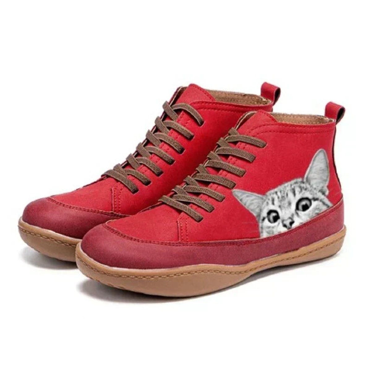 Nora Cat Print Lace-Up Leather Ankle Boots