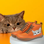 Nora Cat Print Lace-Up Leather Ankle Boots