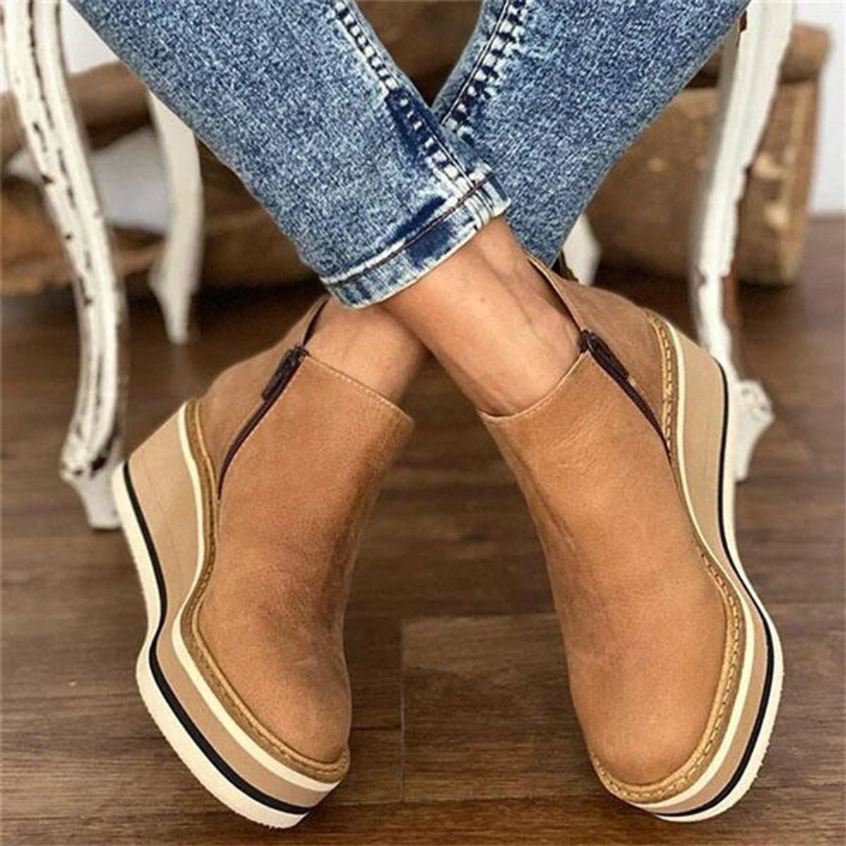 Charlotte Platform Wedge Ankle Boots with Side Zip