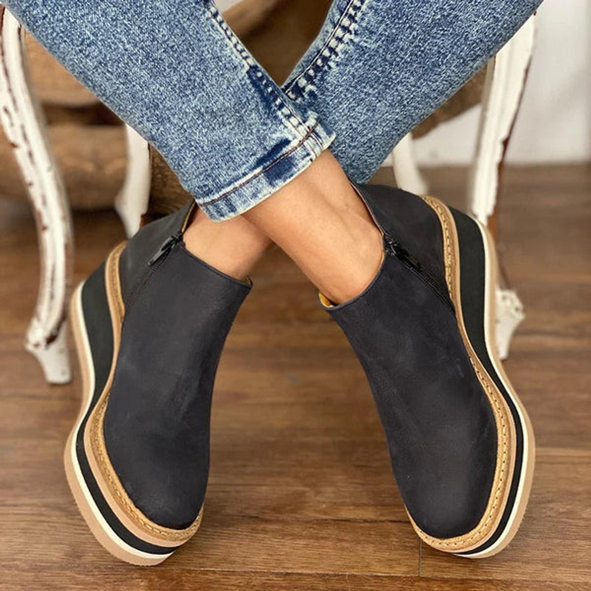 Charlotte Platform Wedge Ankle Boots with Side Zip