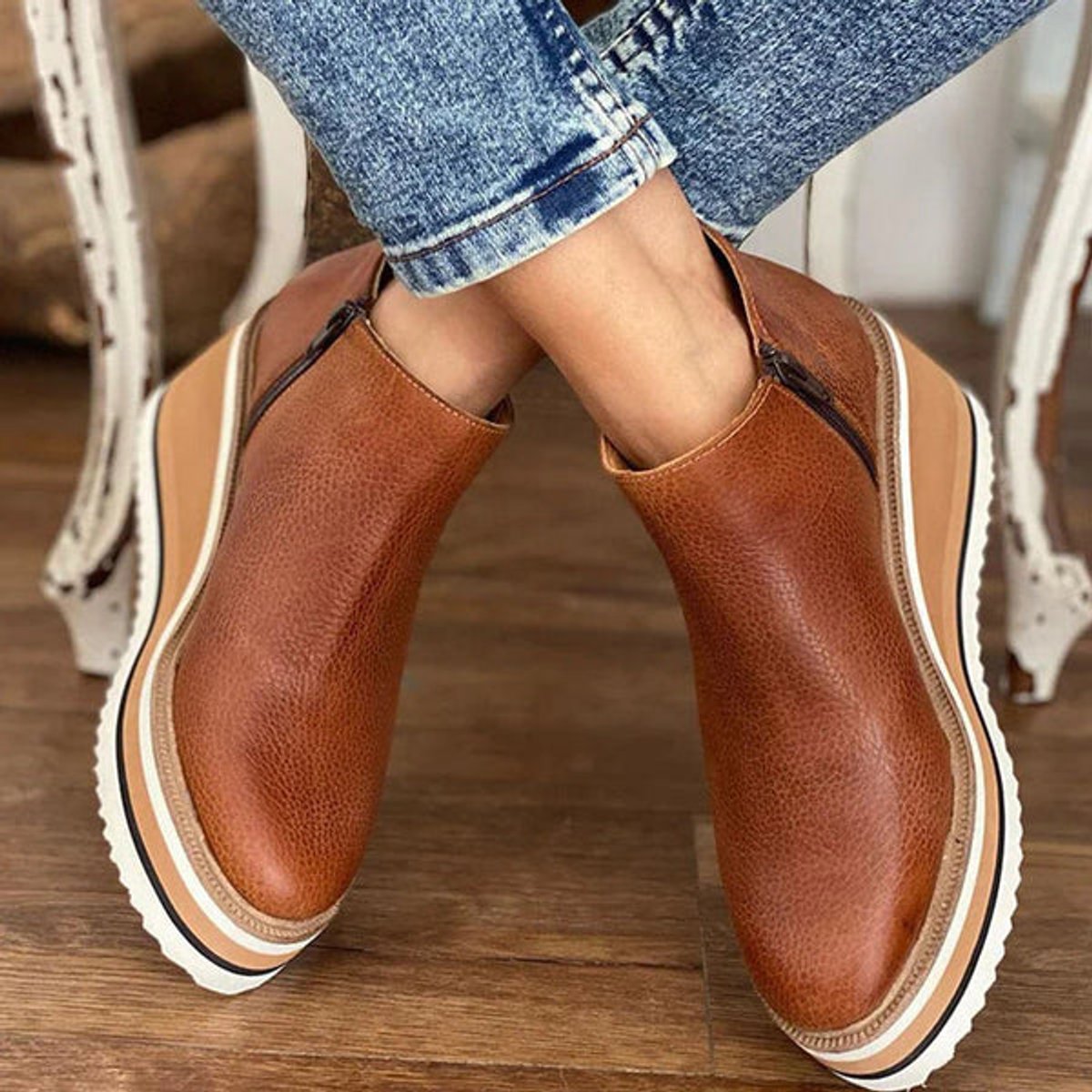 Charlotte Platform Wedge Ankle Boots with Side Zip