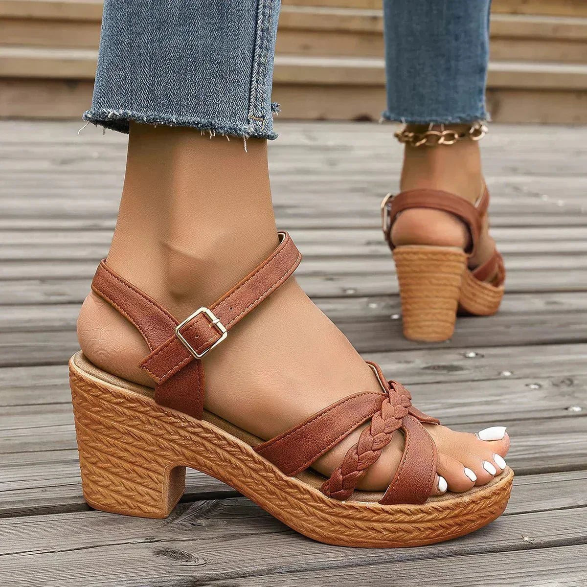 Annika Braided Strap Wedge Sandals