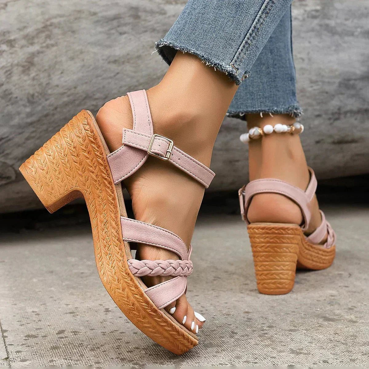 Annika Braided Strap Wedge Sandals