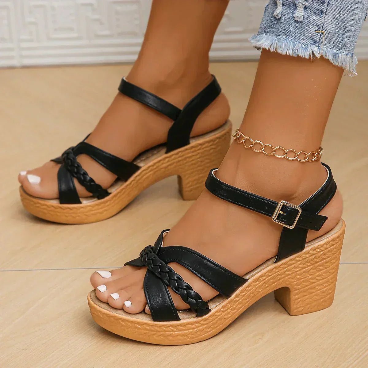 Annika Braided Strap Wedge Sandals