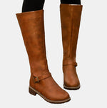 Nora Buckled Knee-High Faux Leather Boots