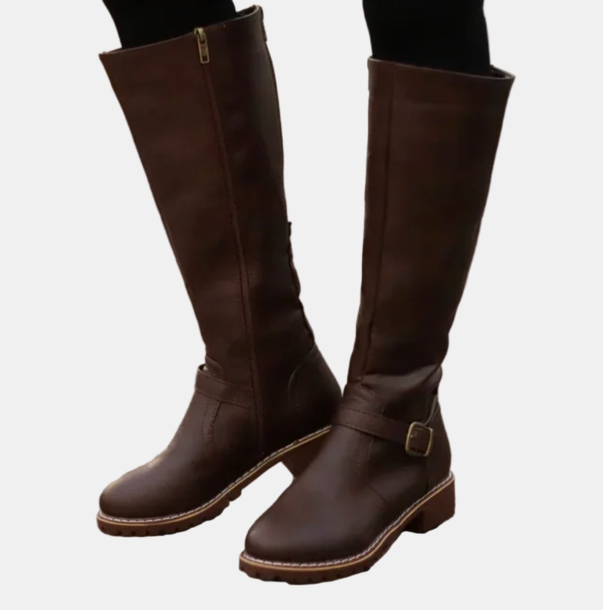 Nora Buckled Knee-High Faux Leather Boots