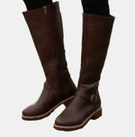 Nora Buckled Knee-High Faux Leather Boots