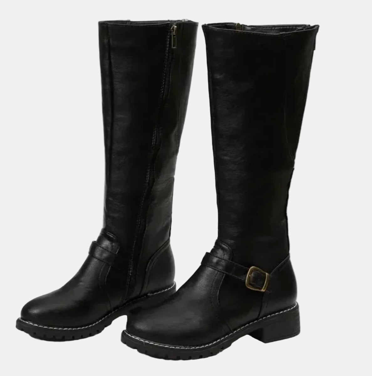 Nora Buckled Knee-High Faux Leather Boots
