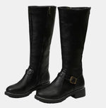 Nora Buckled Knee-High Faux Leather Boots