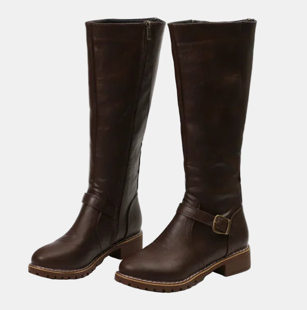 Nora Buckled Knee-High Faux Leather Boots