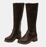 Nora Buckled Knee-High Faux Leather Boots