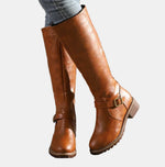 Nora Buckled Knee-High Faux Leather Boots