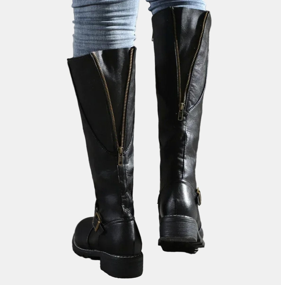 Nora Buckled Knee-High Faux Leather Boots
