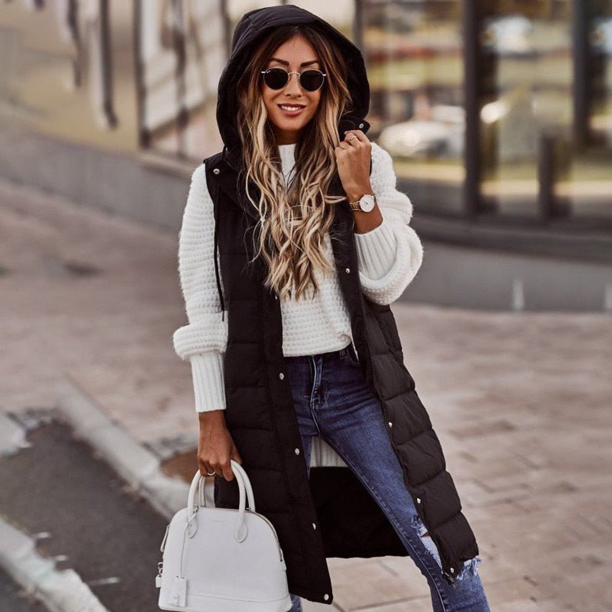 Clara Knee-Length Hooded Puffer Vest