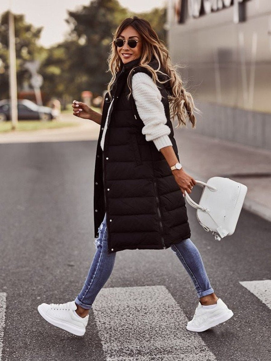 Clara Knee-Length Hooded Puffer Vest
