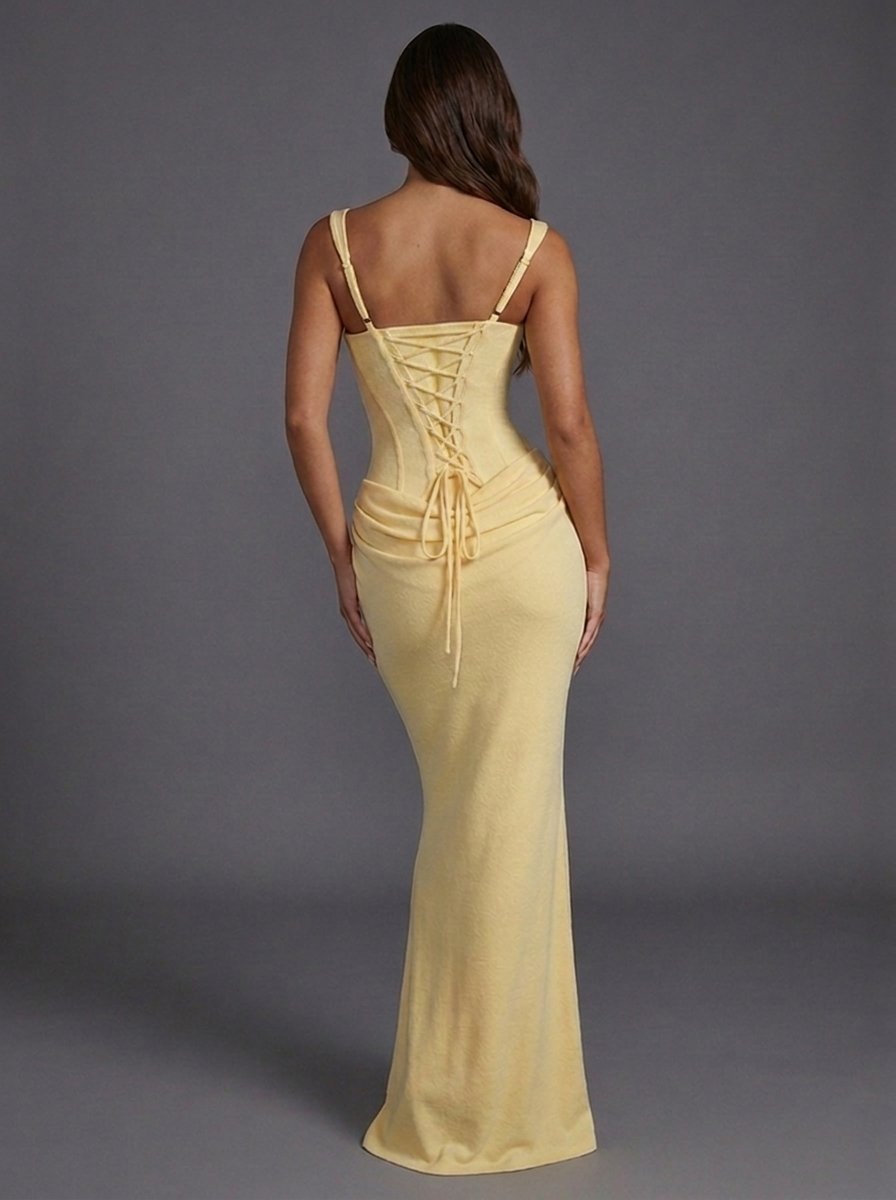 Elfriede Corset Maxi Evening Gown with Square Neckline