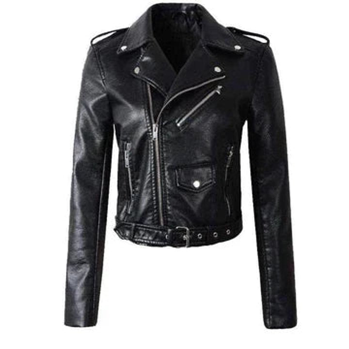 Annika Faux Leather Cropped Biker Jacket