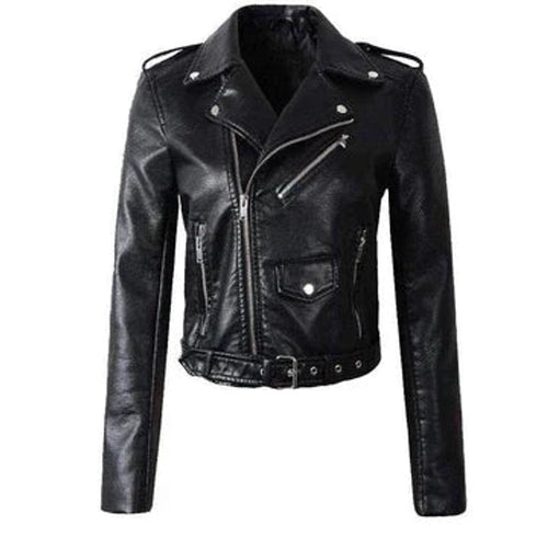 Annika Faux Leather Cropped Biker Jacket