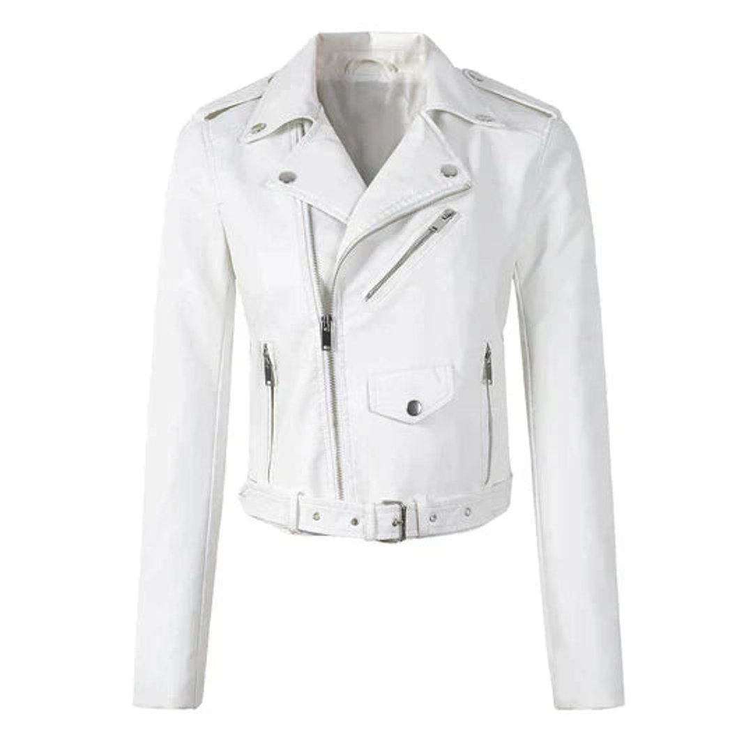 Annika Faux Leather Cropped Biker Jacket