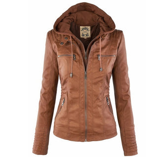 Katharina Faux Leather Biker Jacket with Detachable Hood