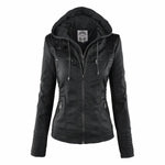 Katharina Faux Leather Biker Jacket with Detachable Hood