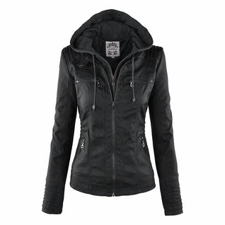 Katharina Faux Leather Biker Jacket with Detachable Hood