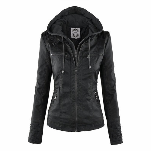 Katharina Faux Leather Biker Jacket with Detachable Hood
