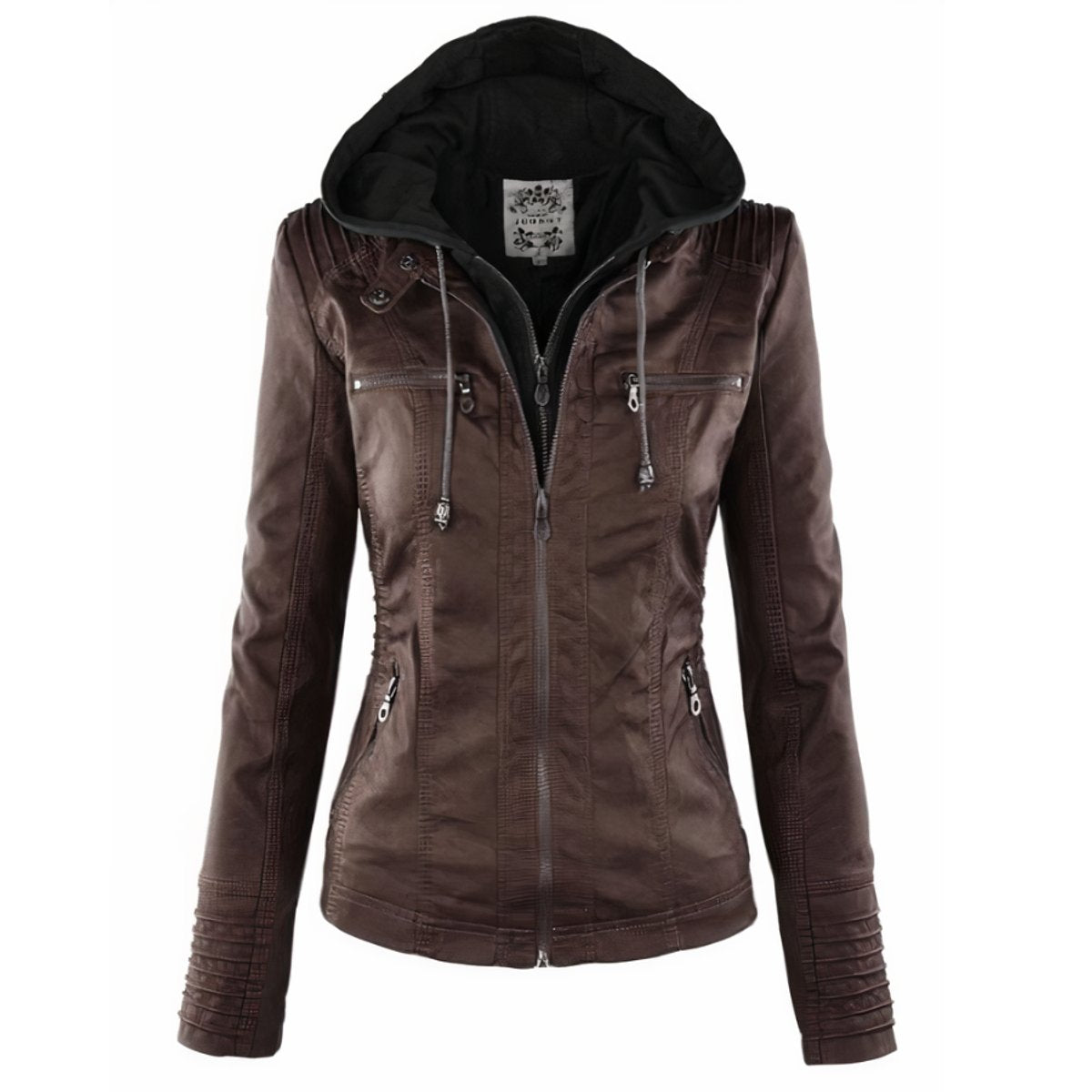 Katharina Faux Leather Biker Jacket with Detachable Hood