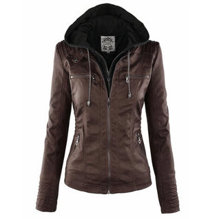 Katharina Faux Leather Biker Jacket with Detachable Hood