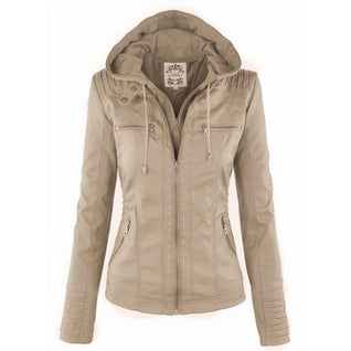 Katharina Faux Leather Biker Jacket with Detachable Hood